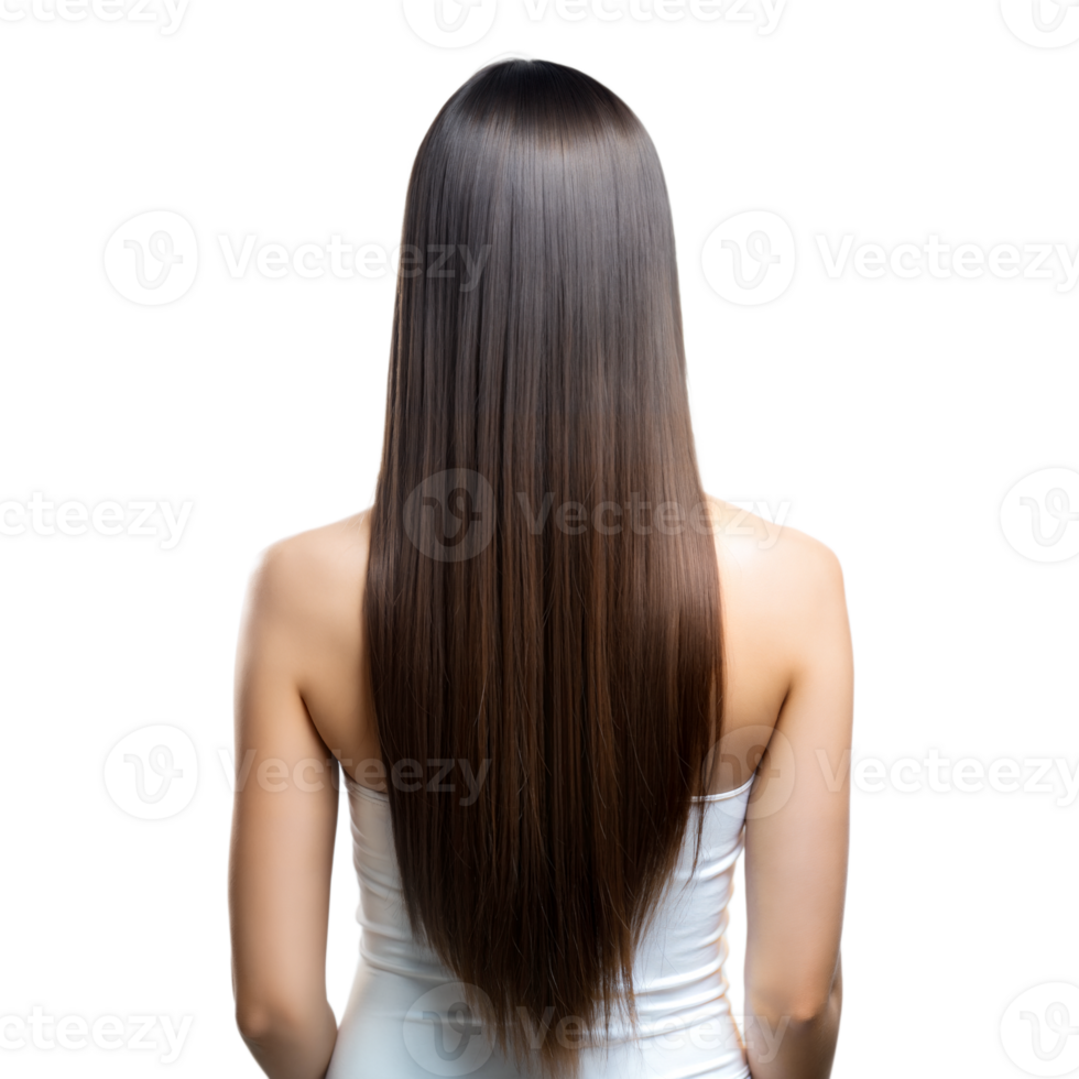 Rear view of a woman showcasing her straight, long hair png