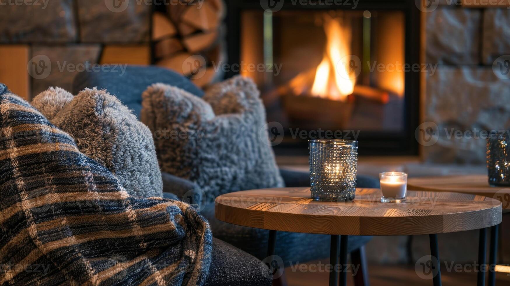 The cozy fireplace corner is the perfect spot to gather and share stories with loved ones creating memories that will last a lifetime. 2d flat cartoon photo