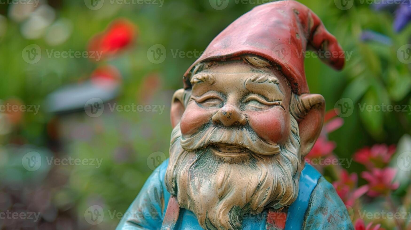 Add a touch of nostalgia with a vintageinspired ceramic garden gnome perfect for bringing a smile to any visitors face. photo