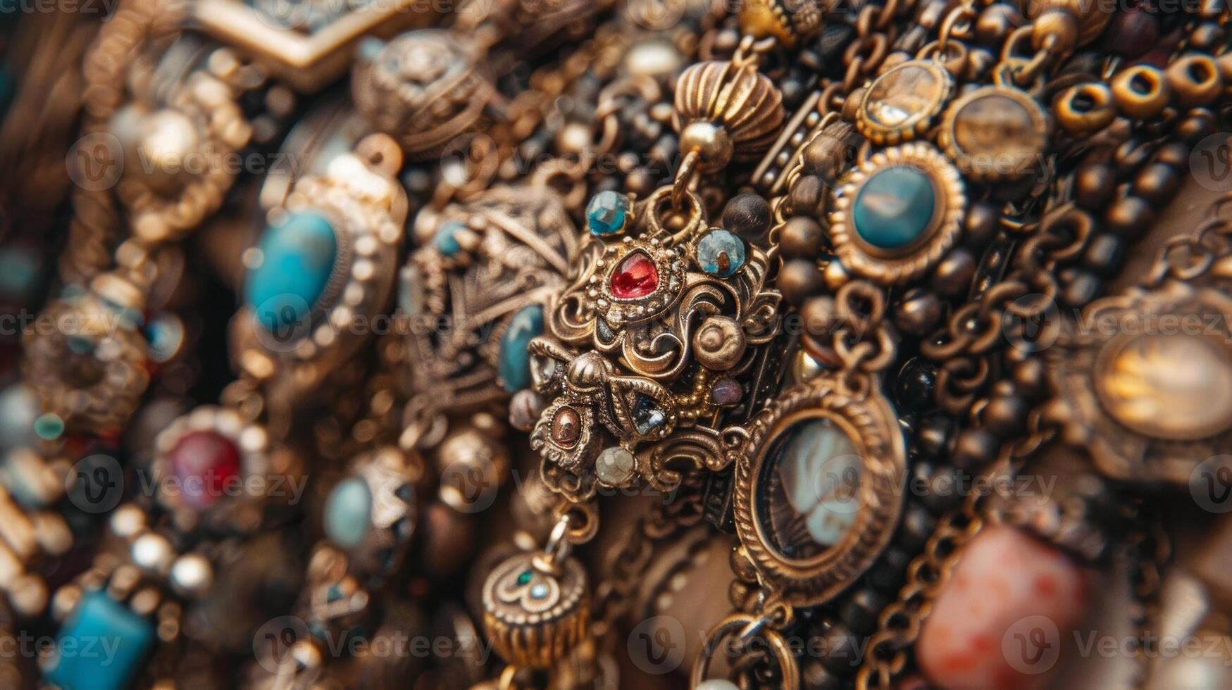A photo of a collection of antique charm bracelets each one adorned with unique and meaningful trinkets