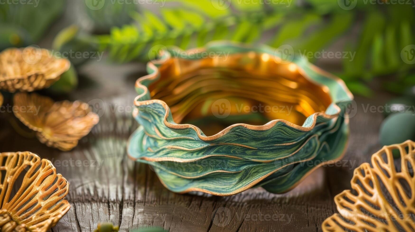 A handcrafted clay bangle molded and sculpted into a unique and eyecatching design. photo