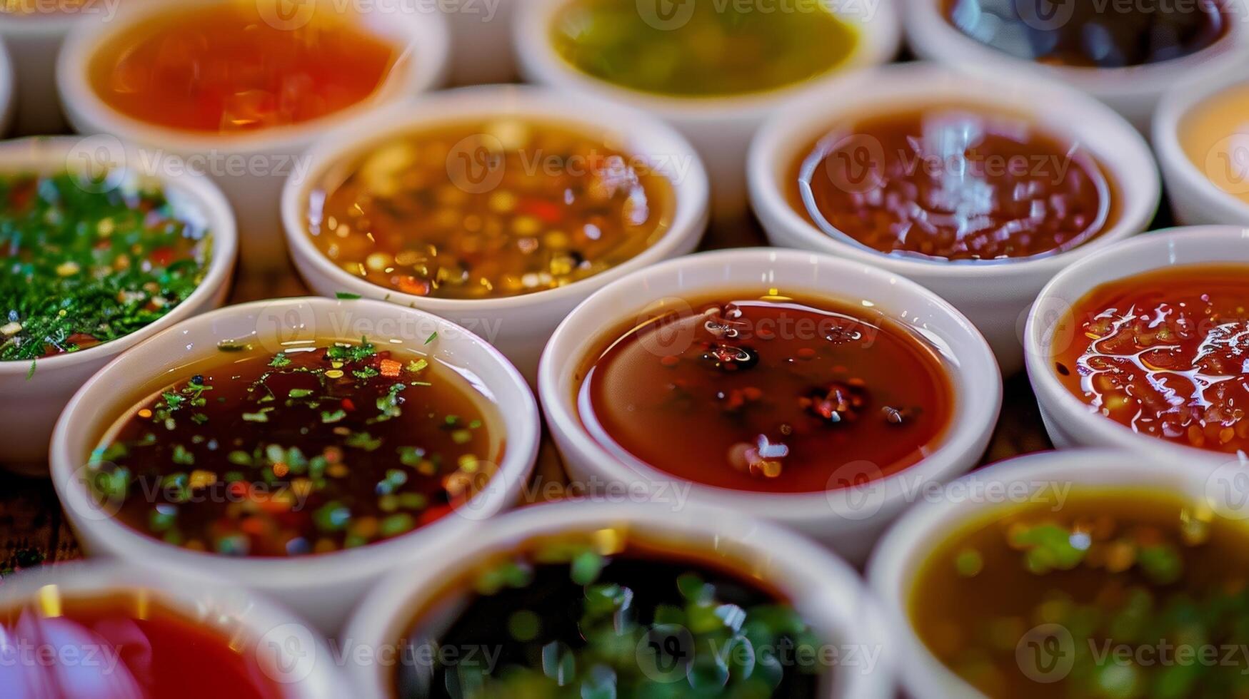 un variedad de salsas y Condimento a abastecer a todas gusto brotes desde templado y dulce a y y picante foto