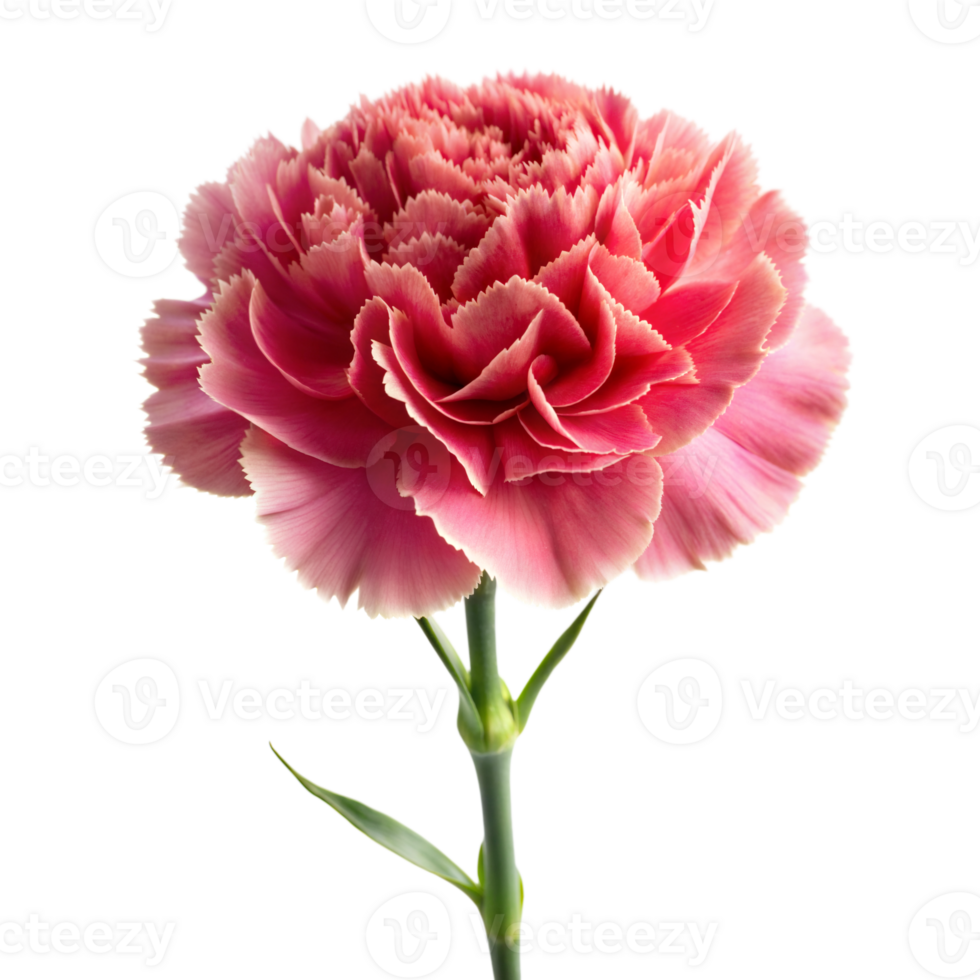 A solitary pink carnation with lush petals stands against a transparent backdrop png