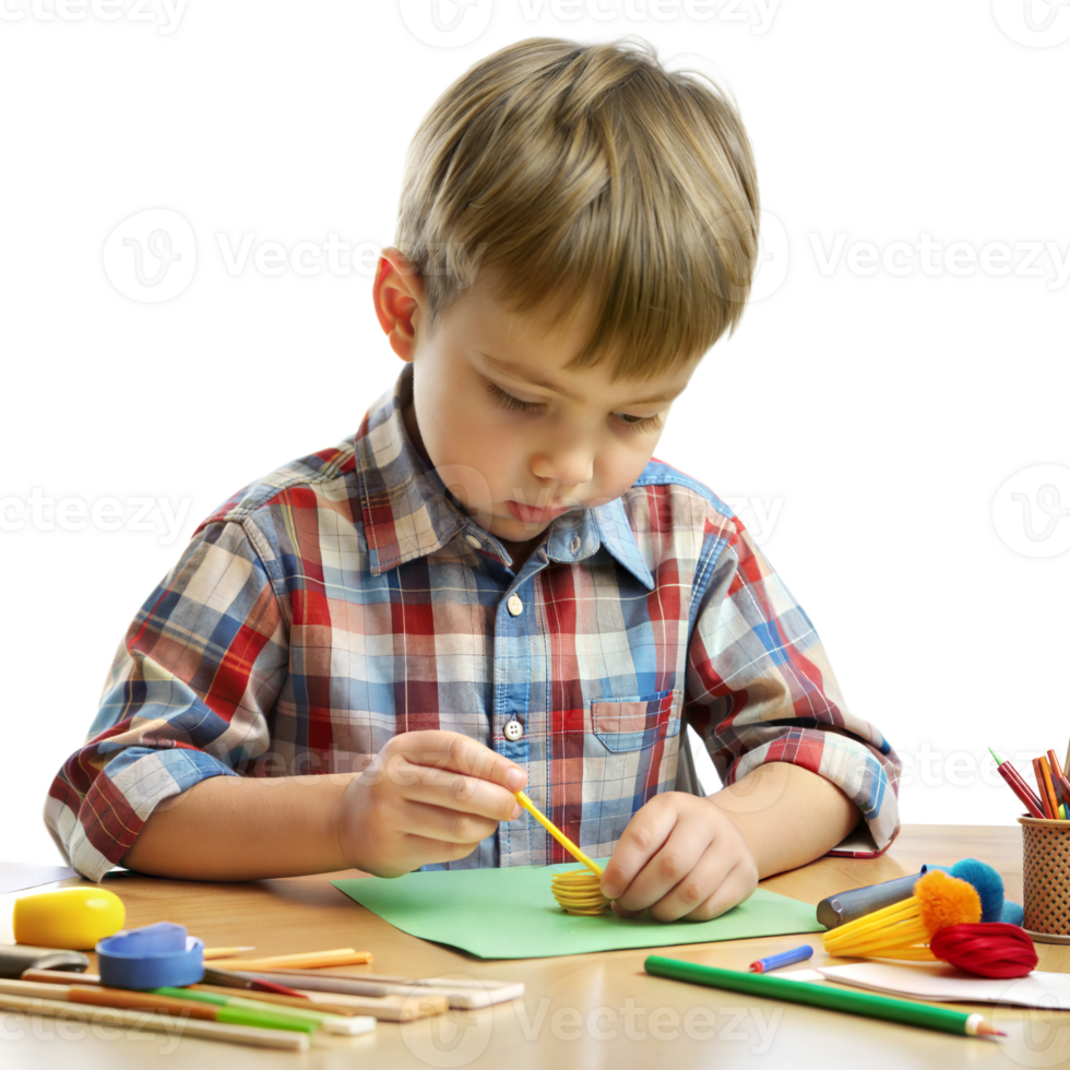 A child focused on making art with vibrant materials png