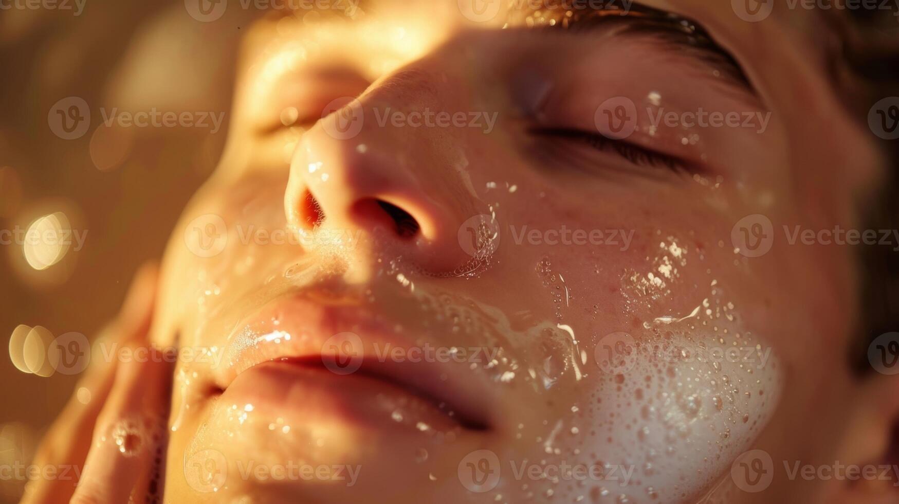 en el noche él intercambios fuera su cara lavar para un profundo limpieza petróleo a eliminar sudor suciedad y maquillaje foto