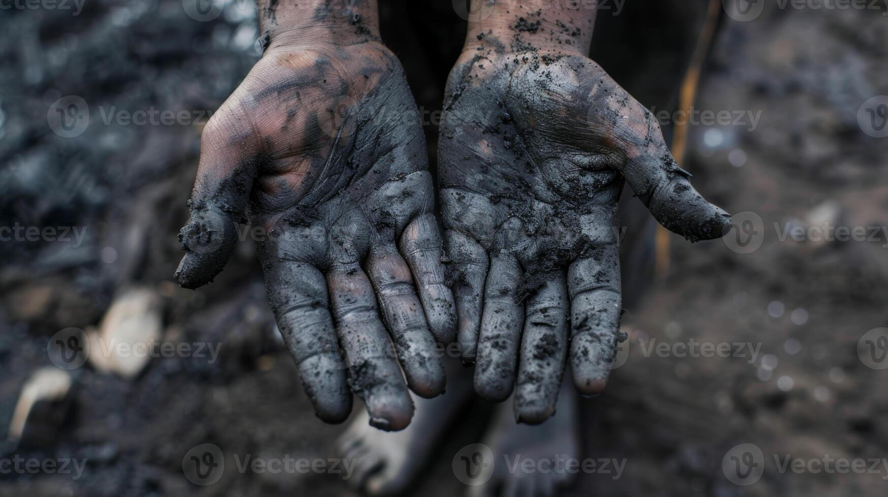 The students hands are covered in soot and ash evidence of their hard work and dedication to their craft. 2d flat cartoon photo