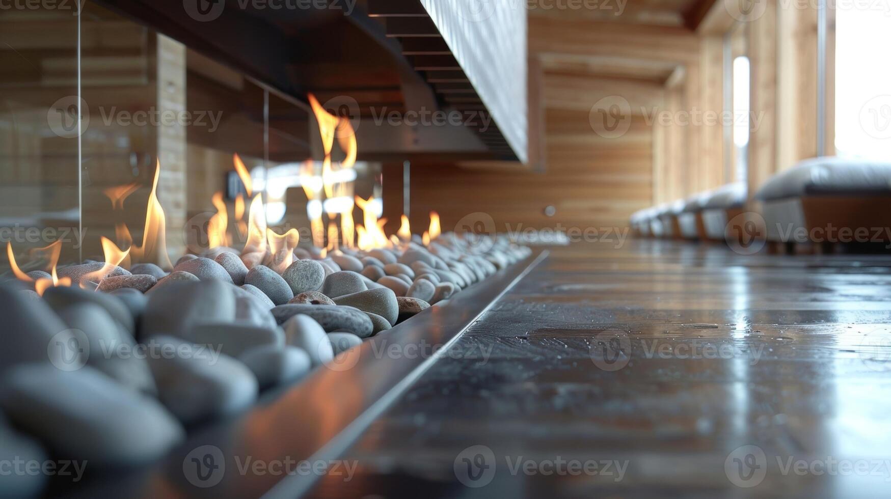 With the help of the reflective materials the fires warmth radiates throughout the entire room. 2d flat cartoon photo