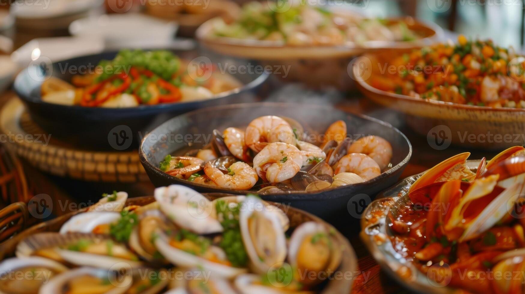 el anfitrión demuestra cómo a hacer un tradicional Mariscos plato desde un cerca isla destacando el fusión de sabores único a esta costero región foto