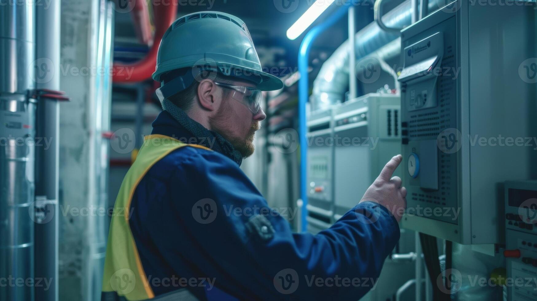 Inside the building the HVAC technicians test the air flow and temperature control of the newly installed system photo