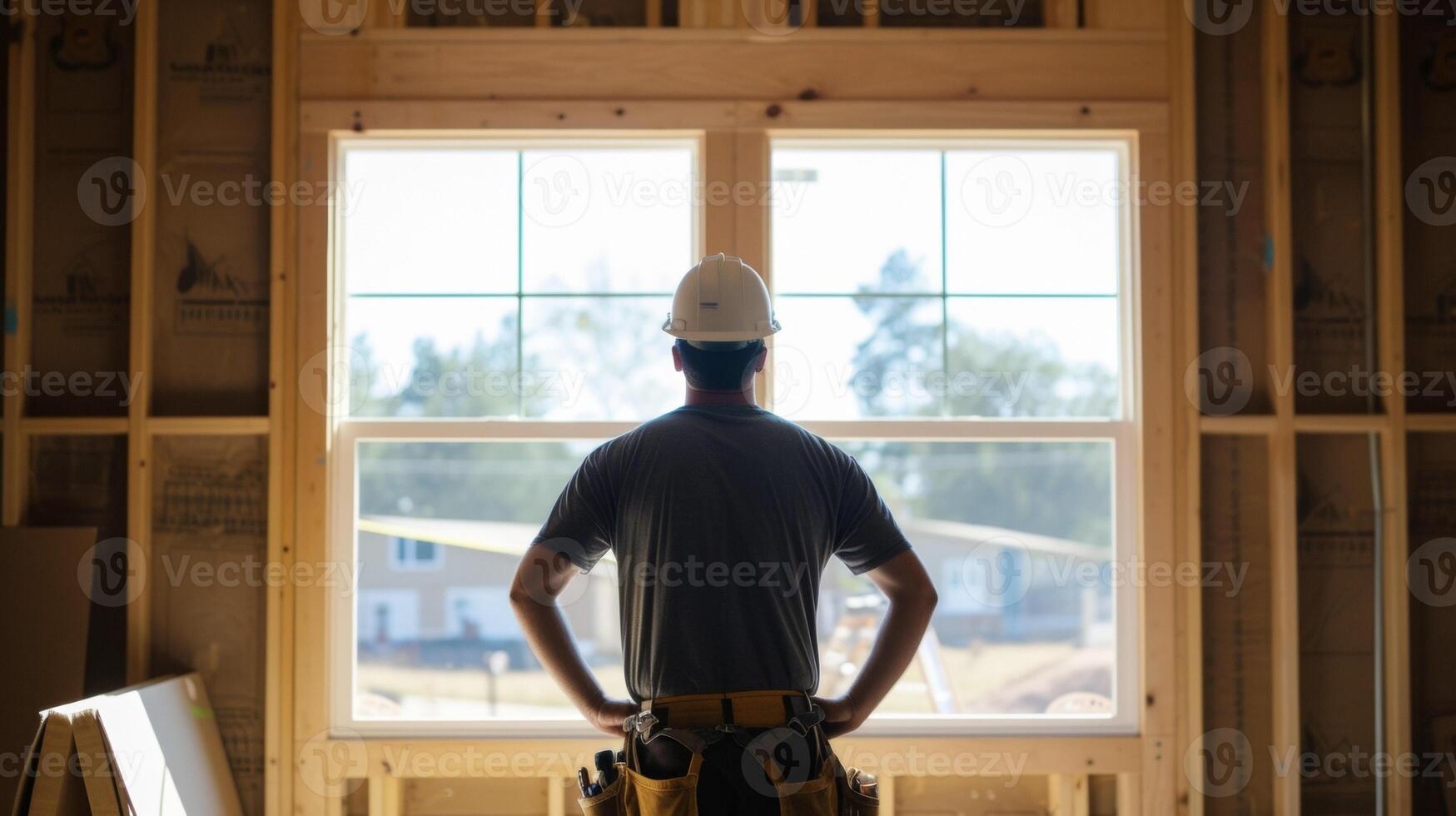 Bold and confident a general contractor oversees the installation of new windows in a home renovation ensuring that they are properly fitted and sealed for maximum energ photo