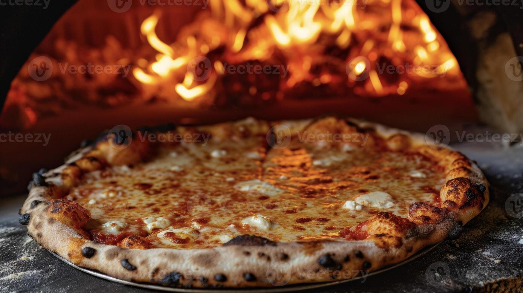 The crispness of the crust and the gooeyness of the cheese are a match made in heaven in this woodfired pizza straight from the fiery depths of the oven photo