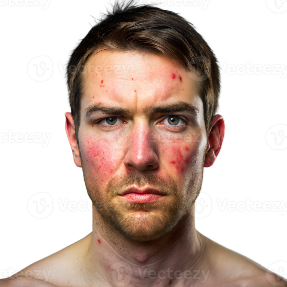 Close-up of a man with acne looking at the camera png