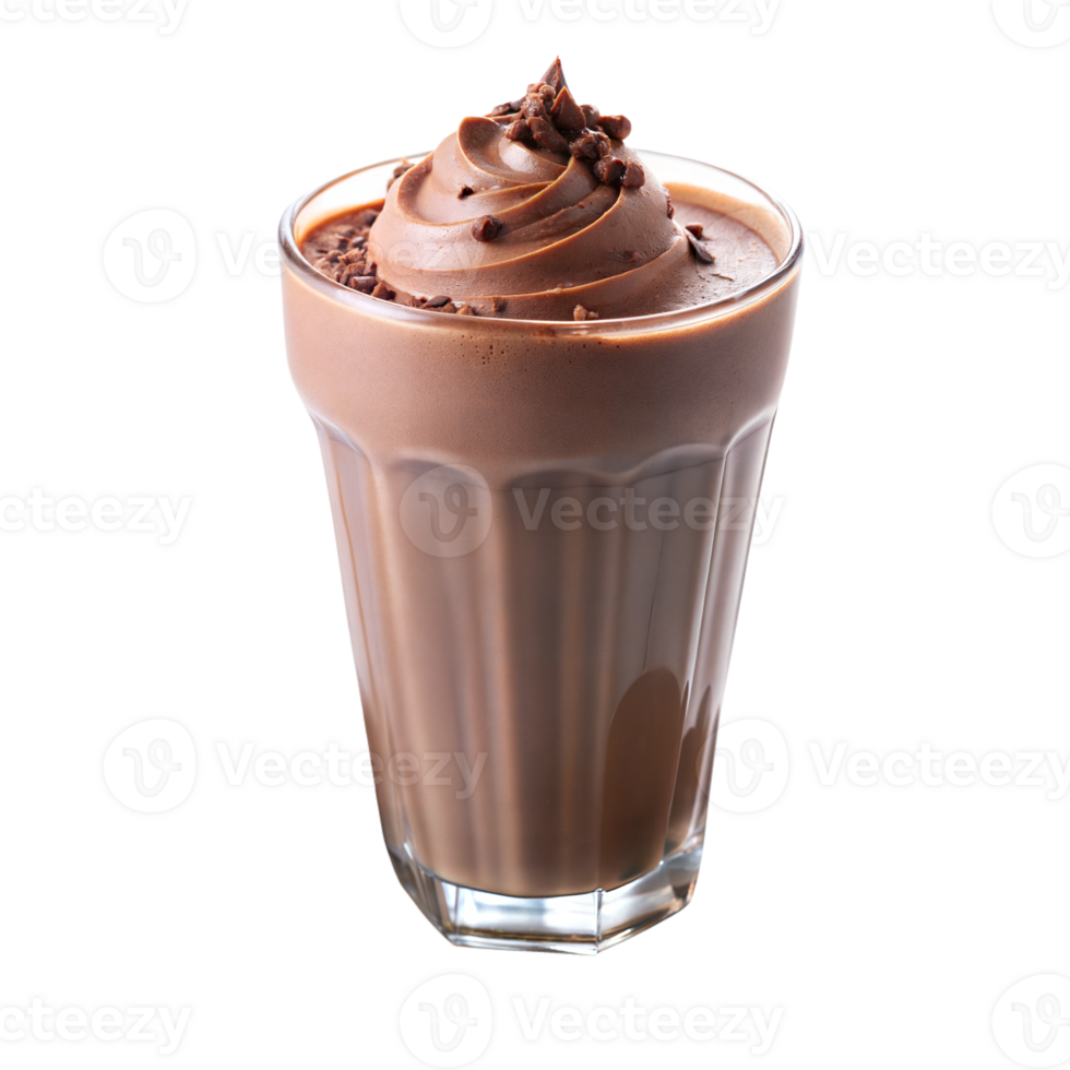 A chocolate milkshake with a whipped topping and chocolate shavings png