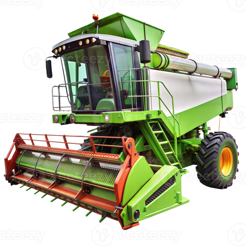 Green combine harvester isolated on transparent png