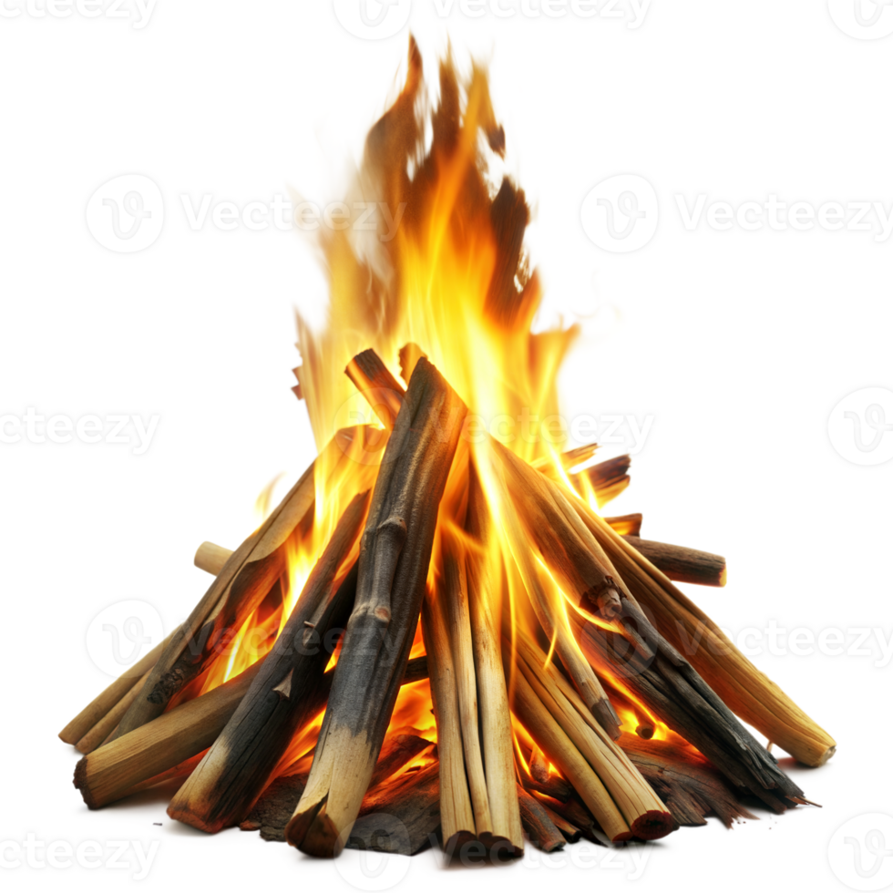 A roaring campfire with fiery flames and stacked logs png