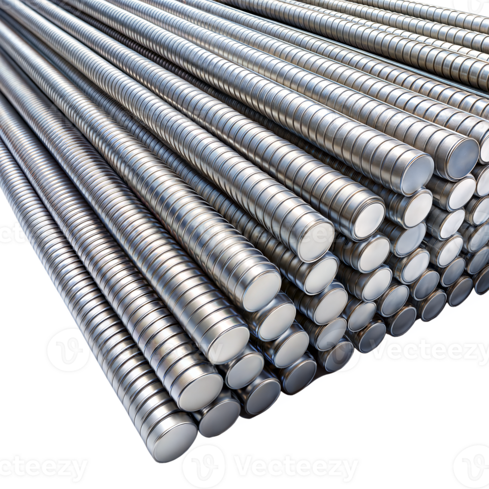 Close-up of a neatly arranged stack of threaded metal rods png