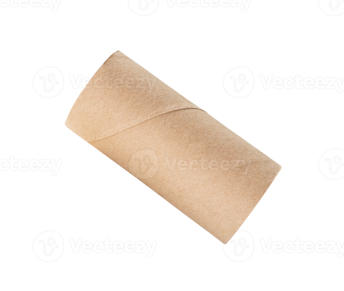 Top view of single brown tissue paper core isolated with clipping path in file format png