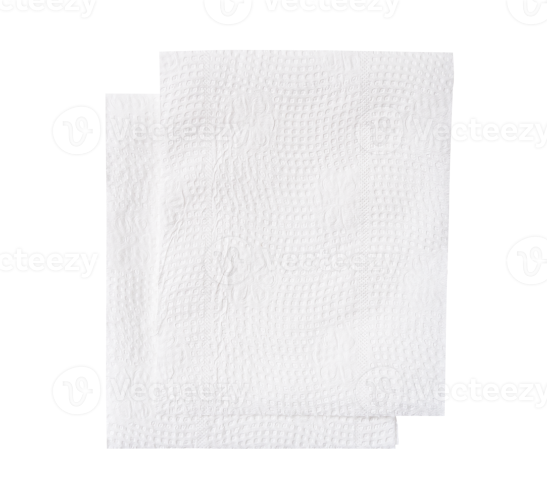Top view of two pieces of tissue paper in stack isolated with clipping path in file format png