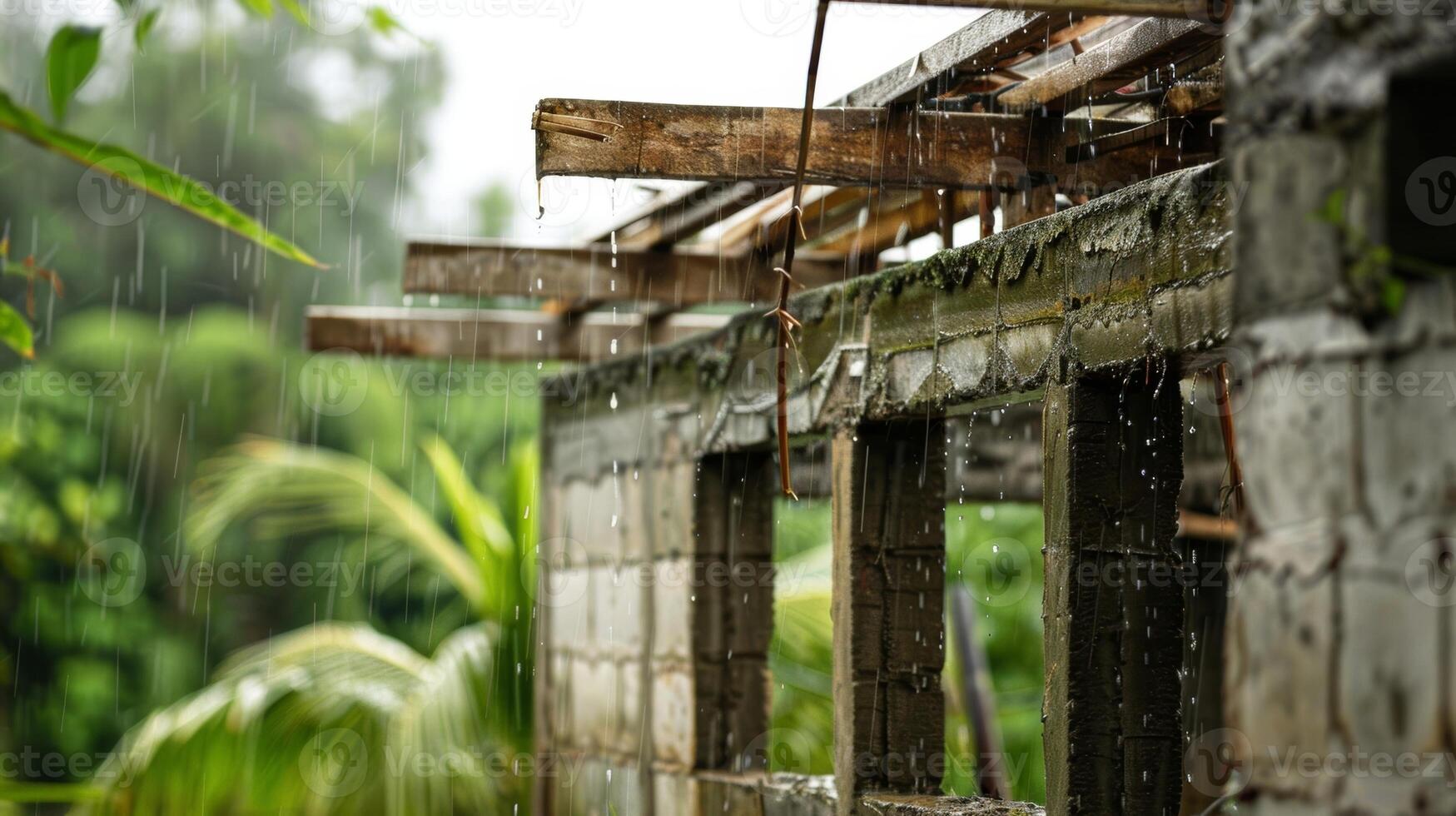 un parcialmente construido estructura siendo inspeccionado para ninguna daños y perjuicios causado por el lluvia foto