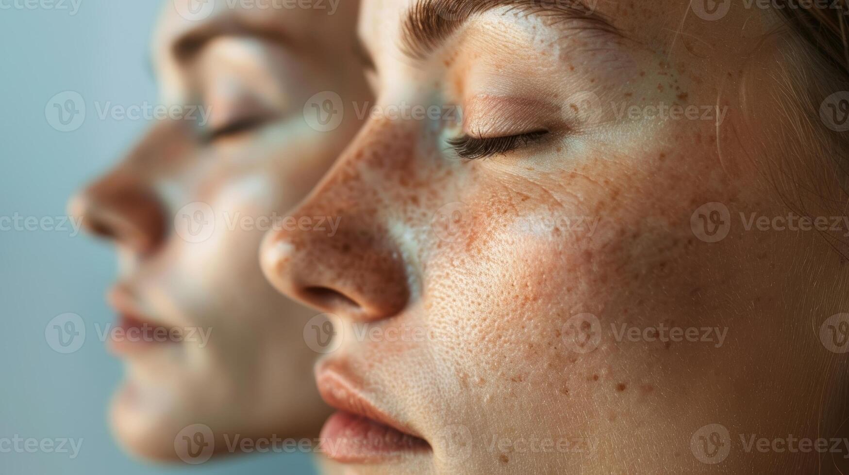 Before and after images of a persons face with noticeable improvement in fine lines and wrinkles after regular infrared sauna use. photo