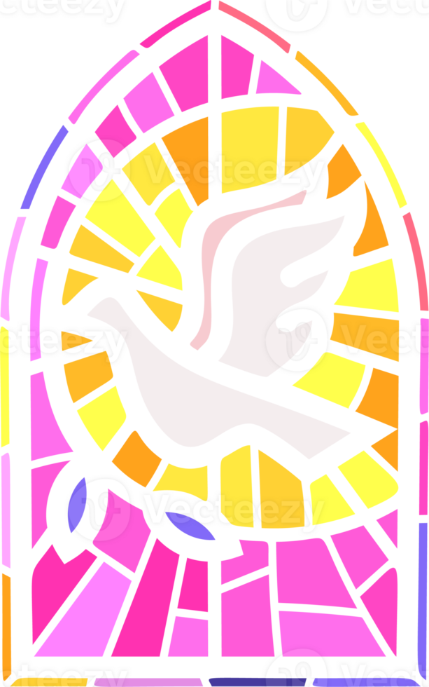 Church glass window. Stained mosaic catholic frame with religious symbol dove bird png
