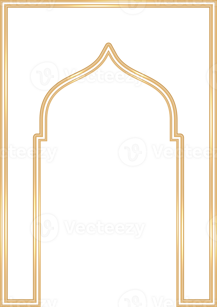 Ramadan islamisch Bogen rahmen. Muslim traditionell Tür Illustration zum Hochzeit Einladung Post und Vorlagen. golden Rahmen im orientalisch Stil. persisch Fenster gestalten png