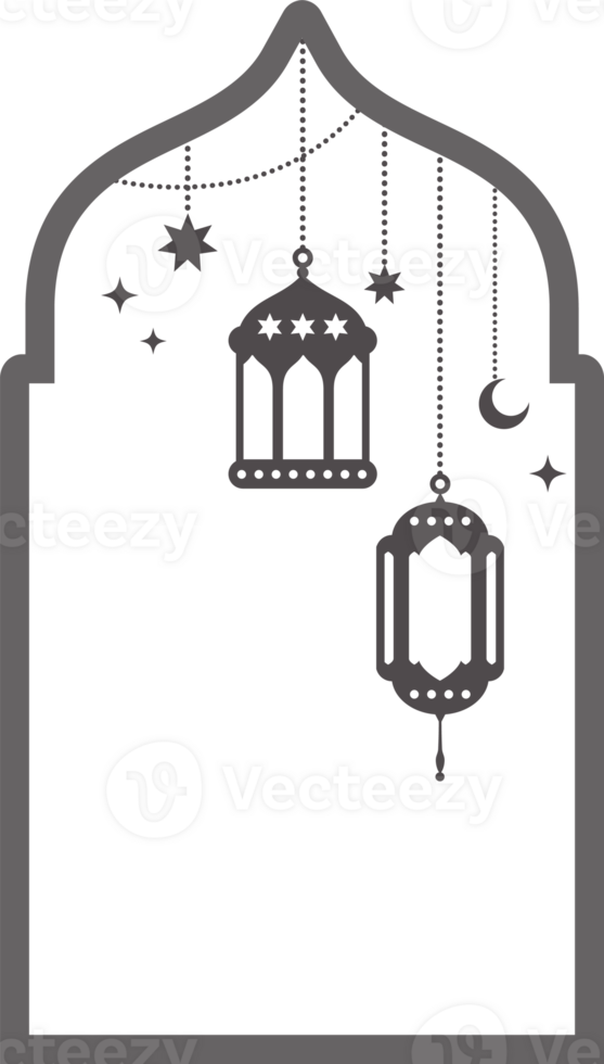 Ramadan Cadre avec lanternes. musulman décoré la fenêtre. islamique contour cambre modèle. traditionnel illustration pour salutation carte Publier et bannière conception. png