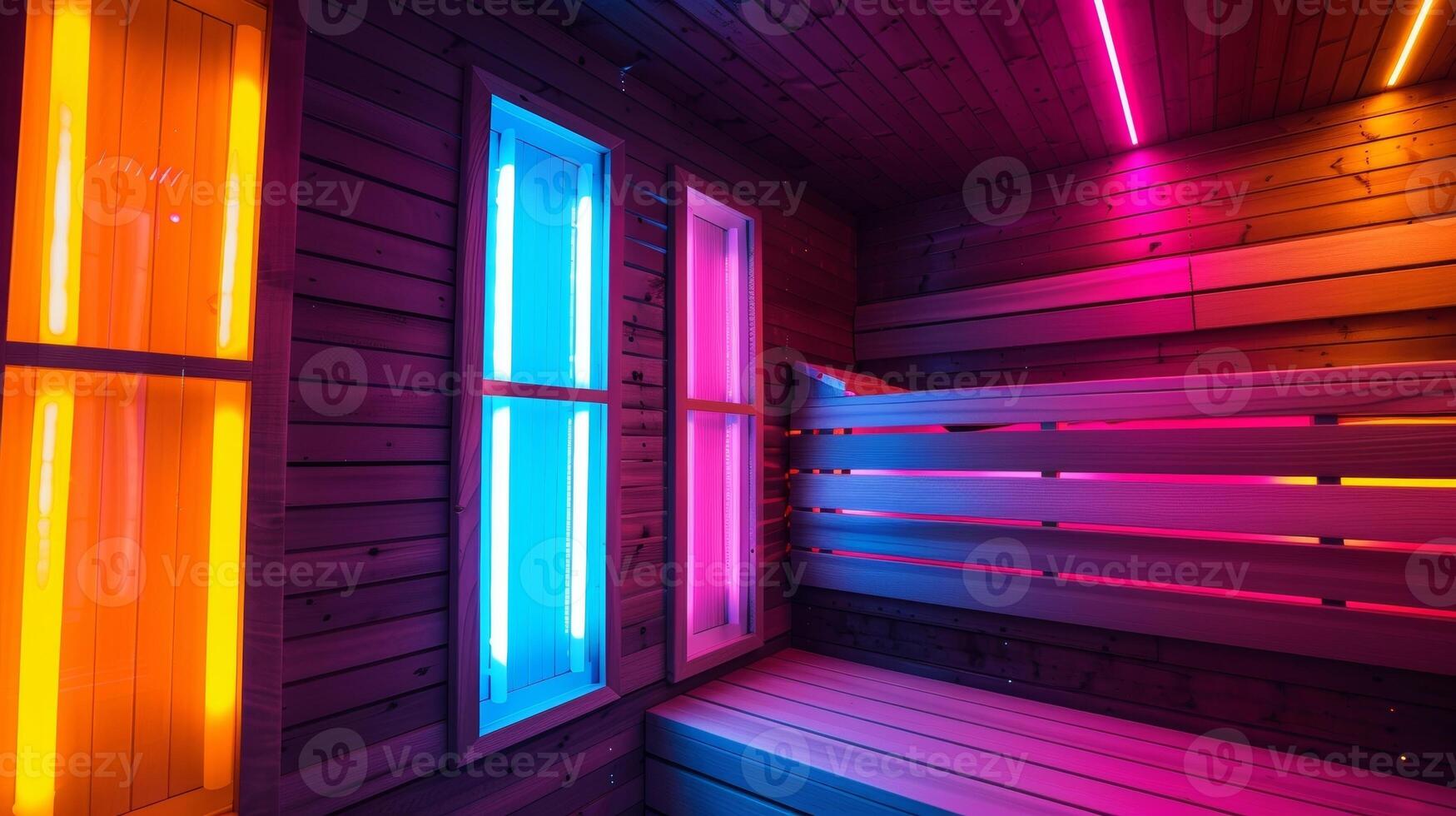A sauna room with different temperature zones providing a variety of options for alternative medicine treatments such as hot and cold therapy. photo