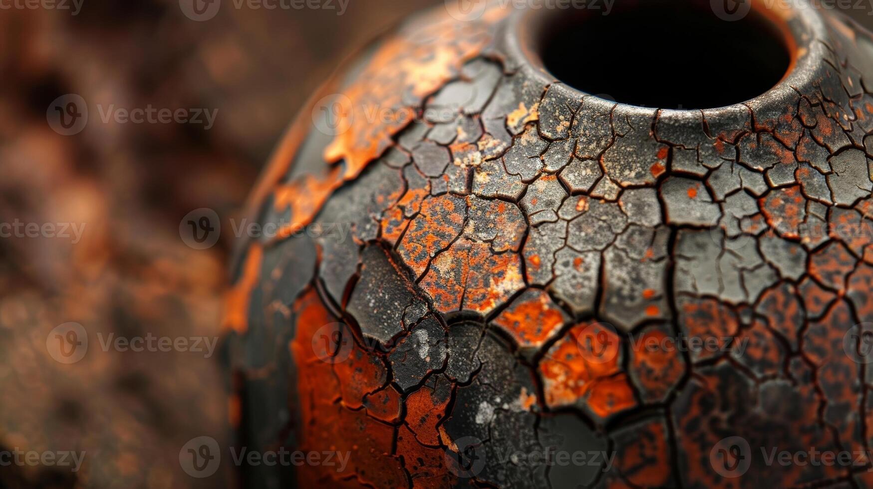 The detailed cracks and fissures on the surface of a Rakufired vase add depth and character to the piece an unpredictable result of this dramatic firing technique. photo