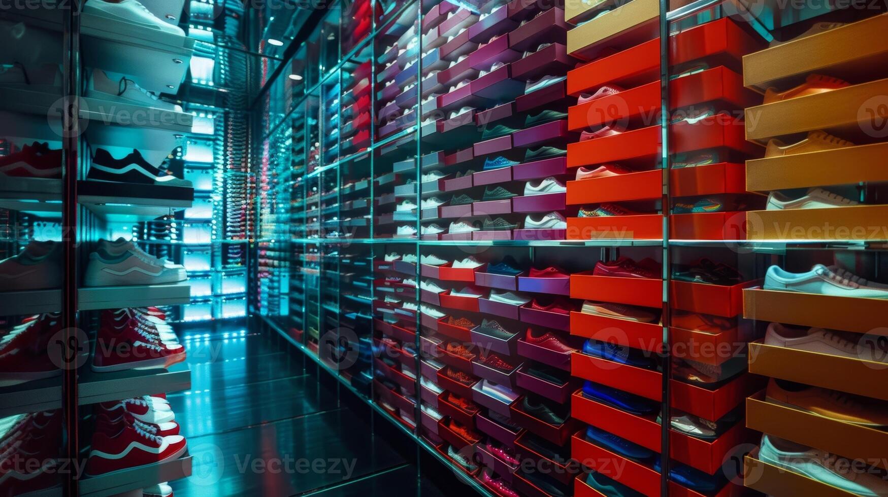 A stack of shoe boxes tower over a dressing room each one containing a different style and making it difficult to choose just one photo