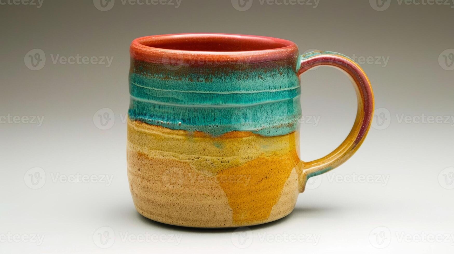 A multicolored ceramic mug made by combining two different colored clay bodies and then throwing it on a wheel. photo