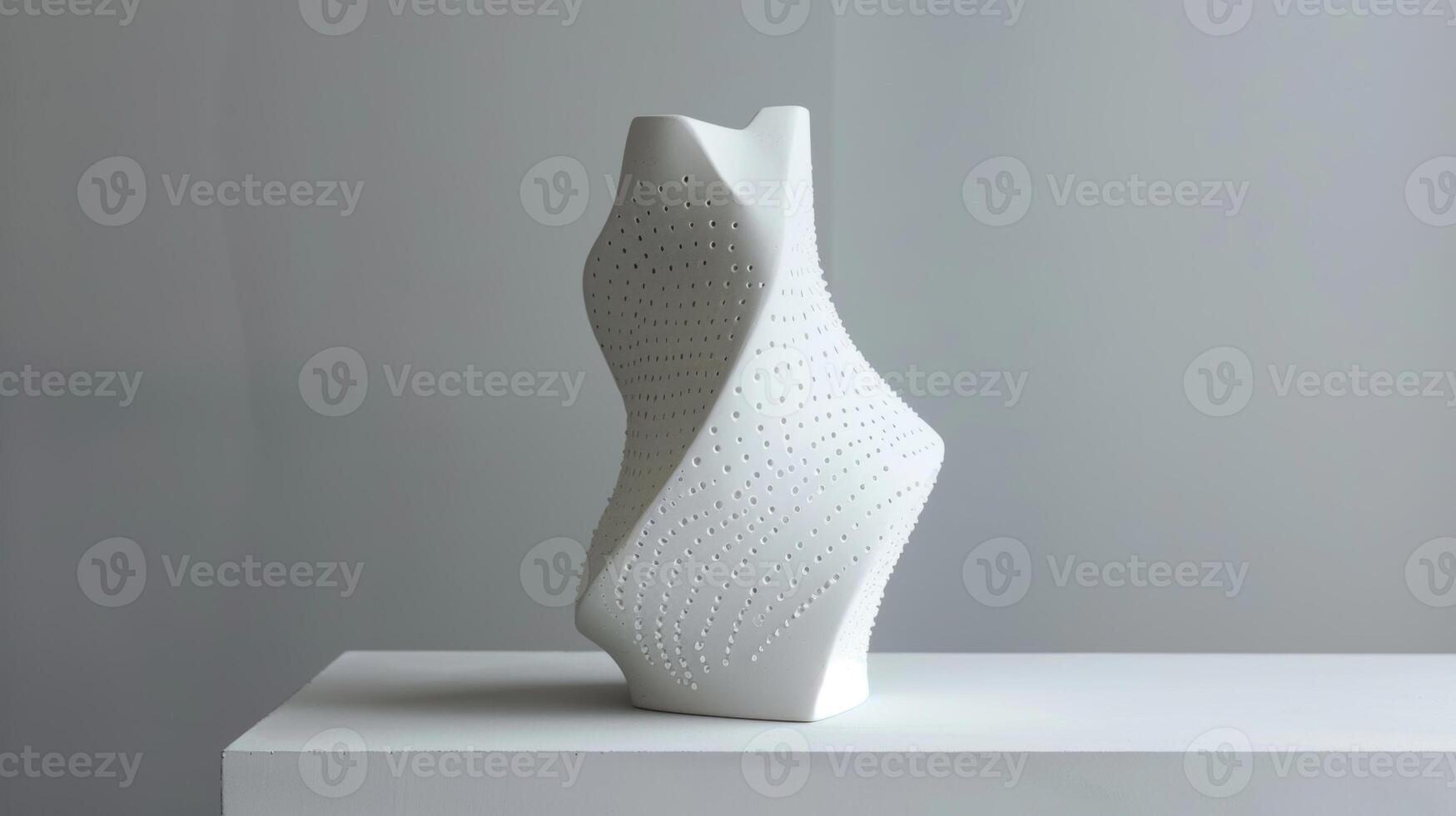 A unique vase in a geometric shape coated in a matte finish with small raised dots creating a playful and tactile surface. photo
