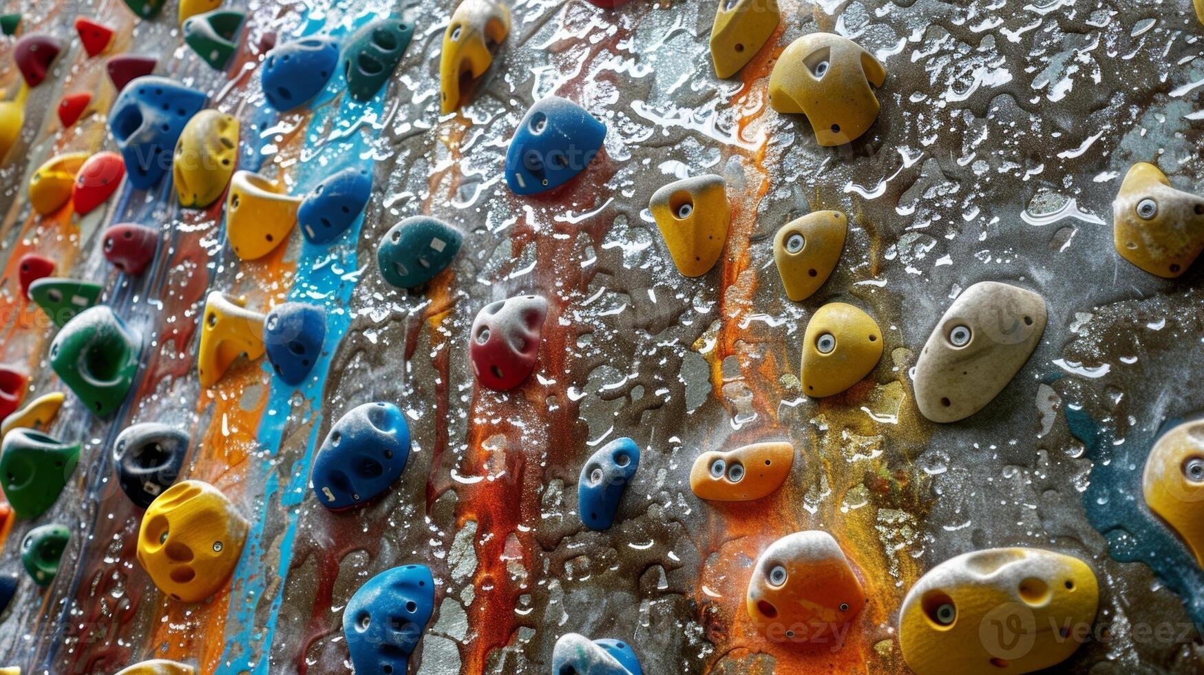 Families explore a rockclimbing wall encouraging teamwork and building trust photo