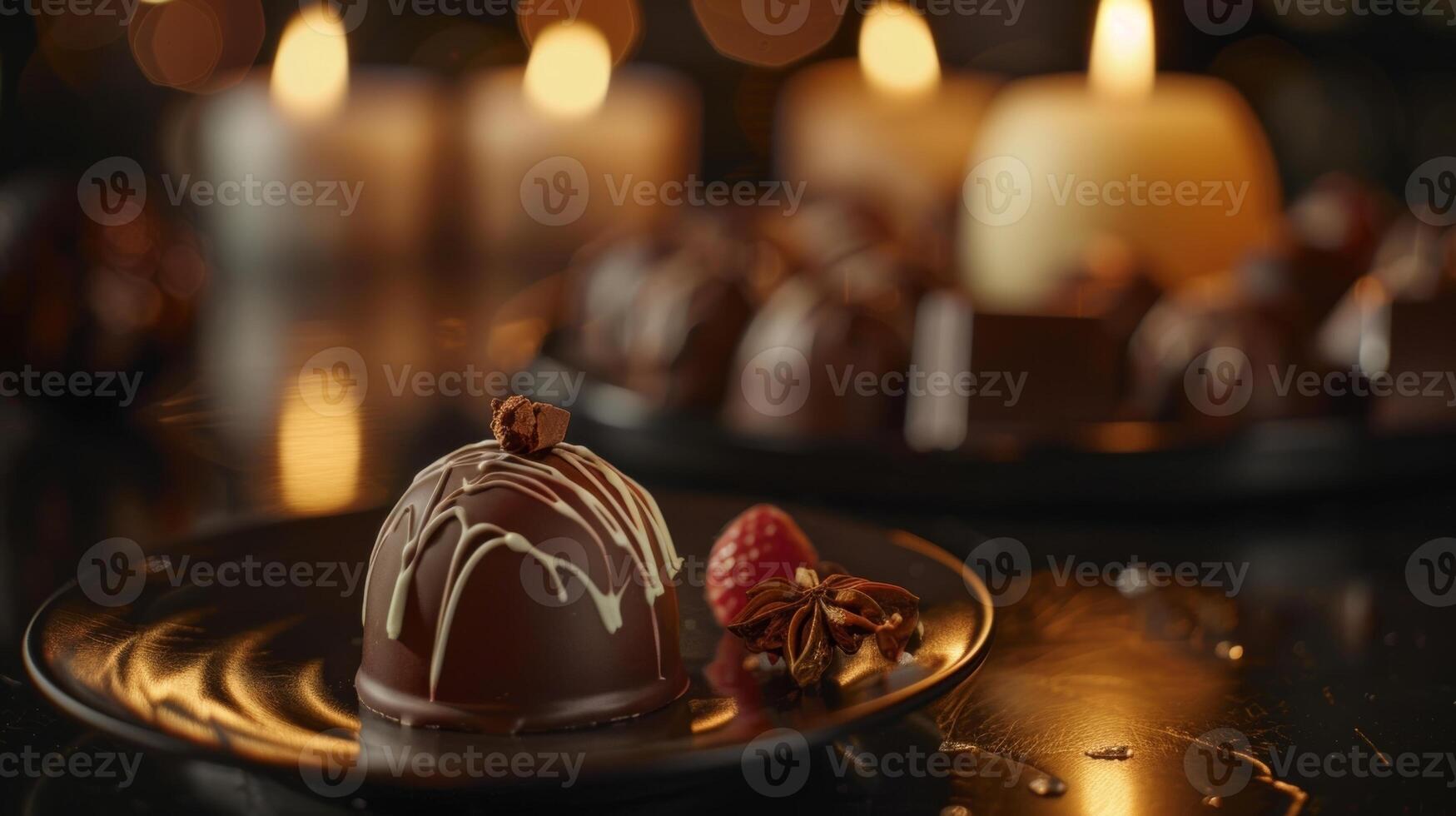 el parpadeando luz de una vela bailes apagado el intrincado detalles de cada chocolate delicadeza haciendo ellos Mira casi también hermosa a comer. 2d plano dibujos animados foto