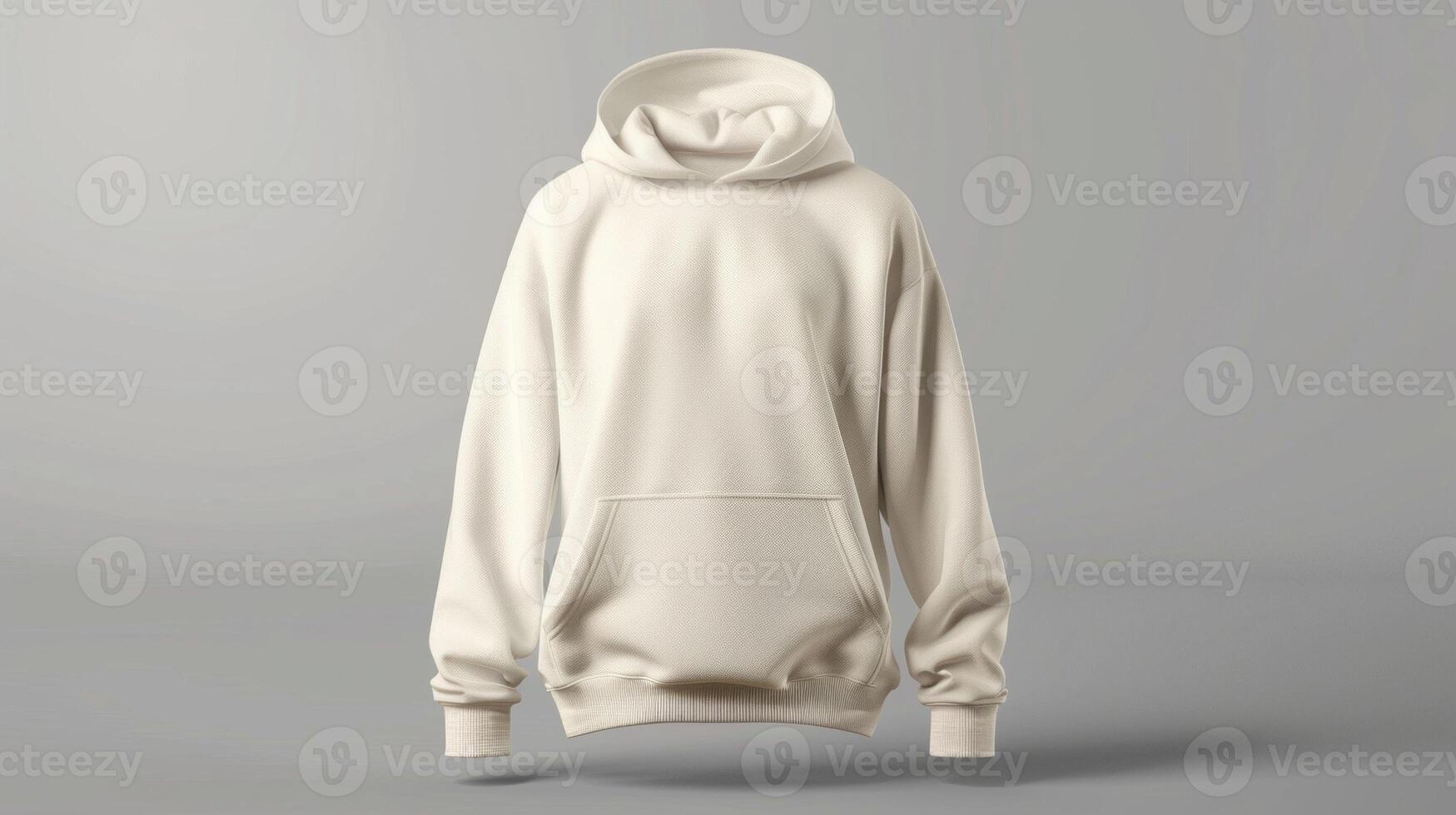 Blank mockup of an oversized offwhite hoodie with a mock neck and side slits. photo