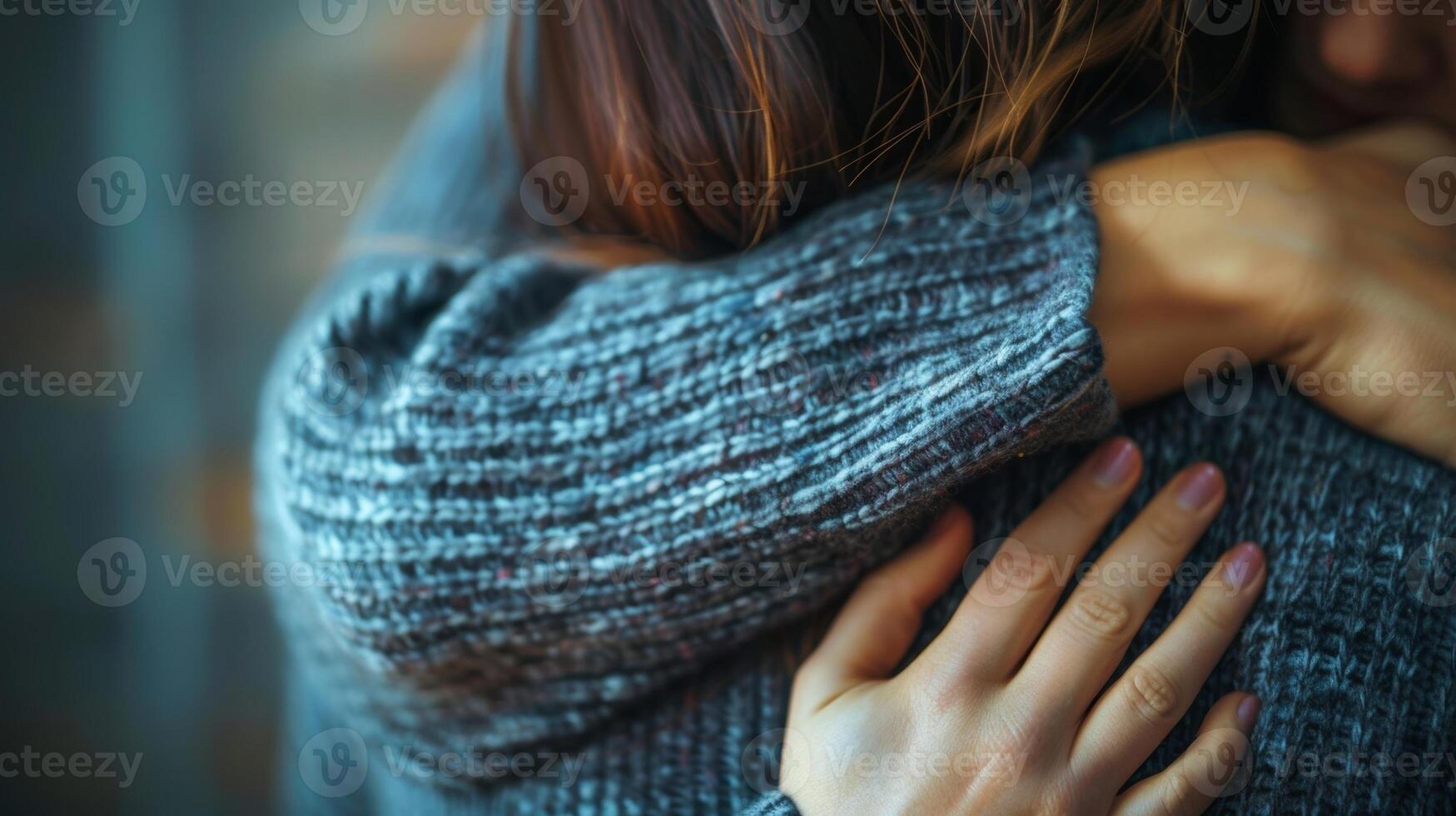 A person putting their hand on the shoulder of a crying parent offering comfort and understanding photo