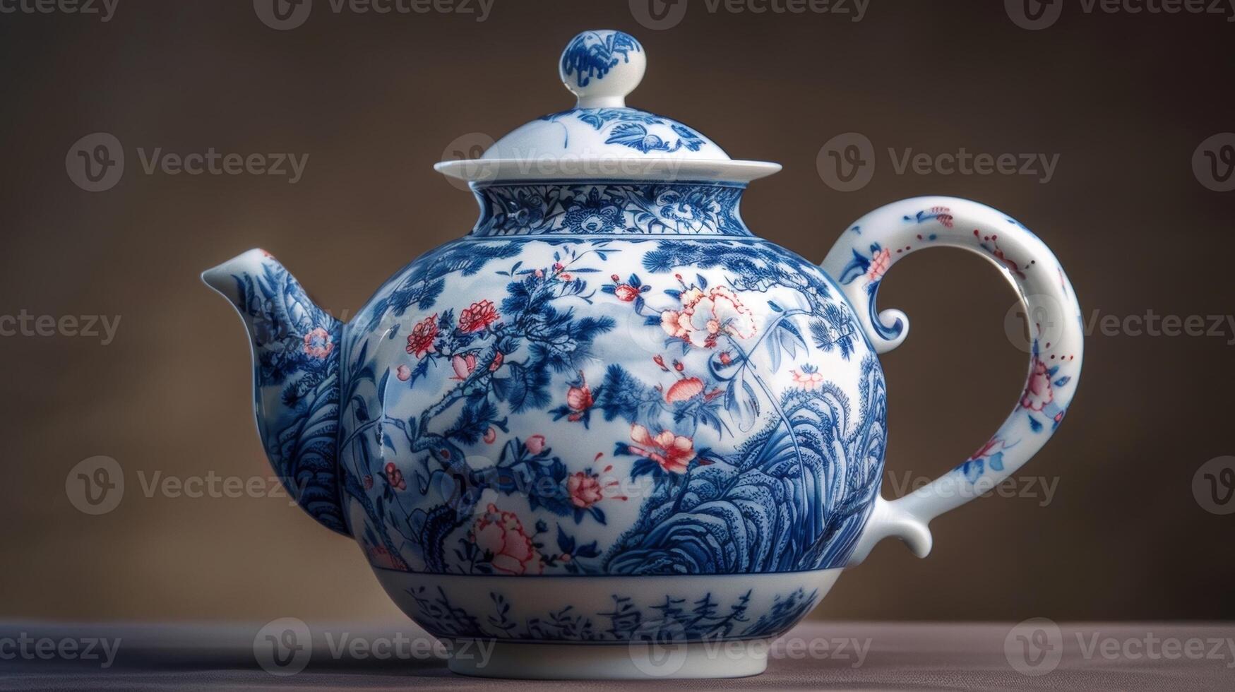 A beautifully decorated porcelain teapot showcasing various techniques such as carving painting and etching. photo