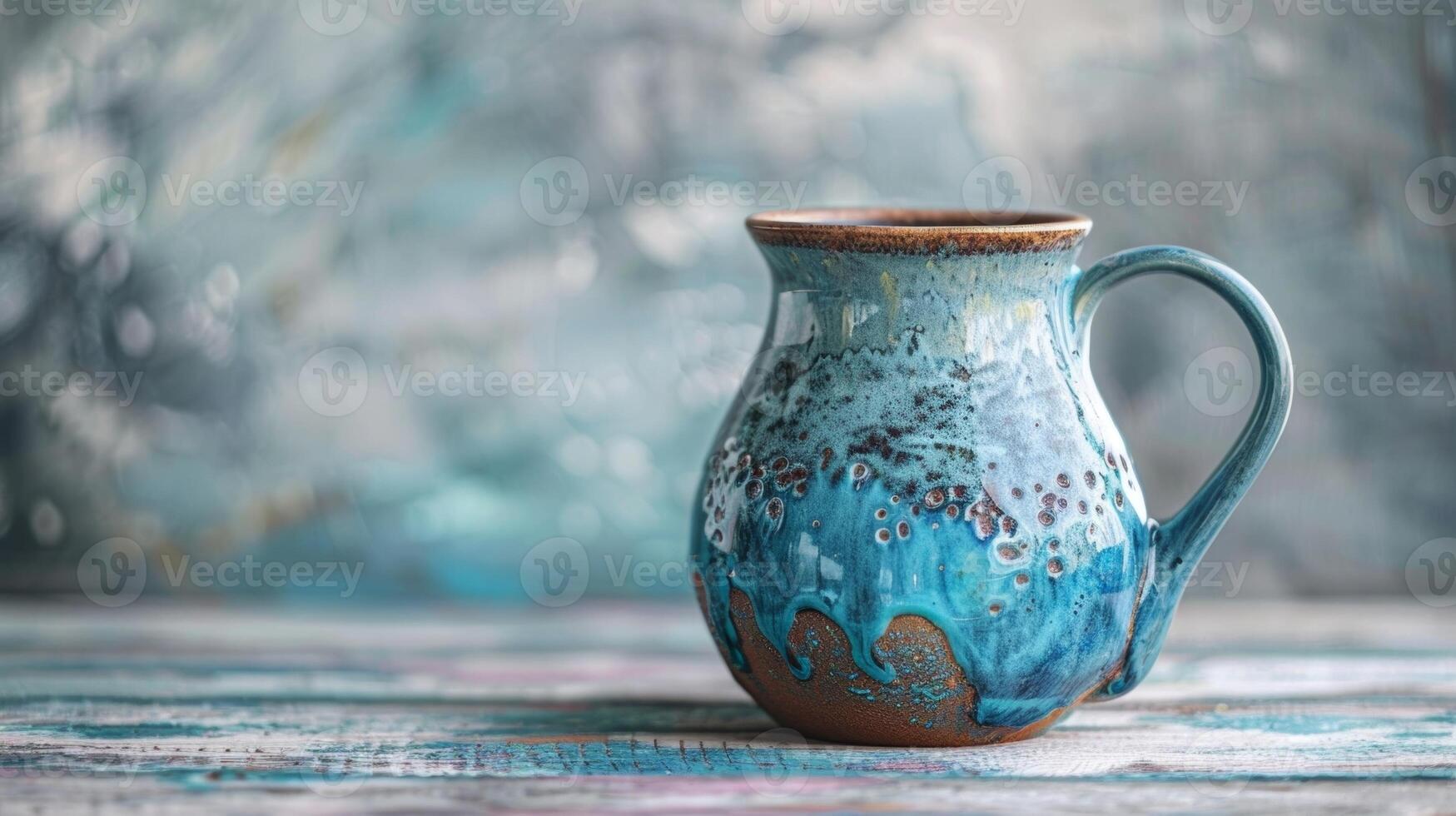 A beautiful handpainted ceramic pitcher with a subtle barnacleinspired texture reminiscent of the oceans rocky shores. photo