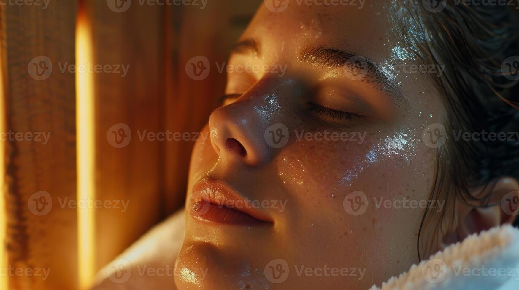 A behindthescenes glimpse of a makeupfree celebrity relaxing in the sauna before a red carpet event. photo