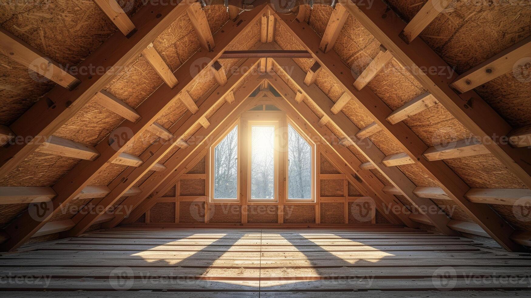 A highangle shot of a finished attic space with strategically p ductwork allowing for optimal air circulation and temperature control in this often overlooked area photo