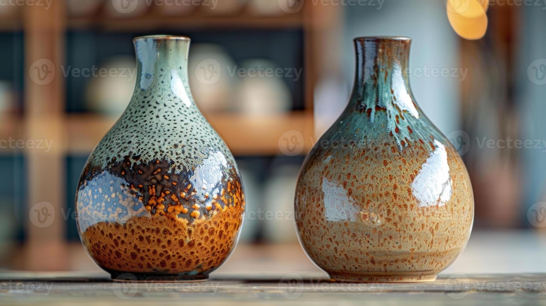 A sidebyside comparison of the same pottery shape one glazed with a traditional formula and the other with a modern experimental one highlighting the evolution of glaze chemistry. photo