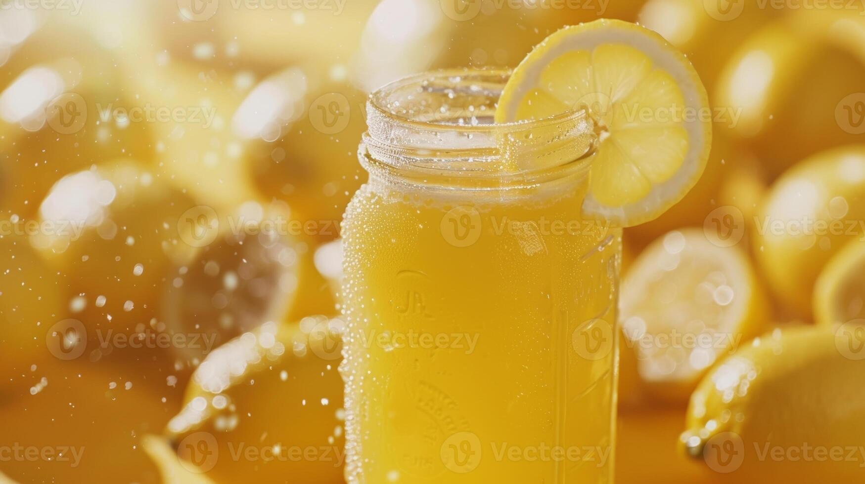 A glass jar filled with freshly squeezed lemon juice a key ingredient in the partys cleansing smoothies photo