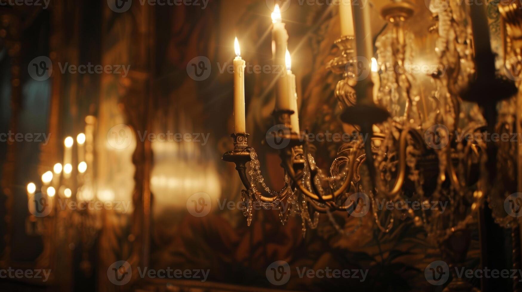 The walls adorned with intricate tapestries illuminated by the soft light of candlelit chandeliers. 2d flat cartoon photo
