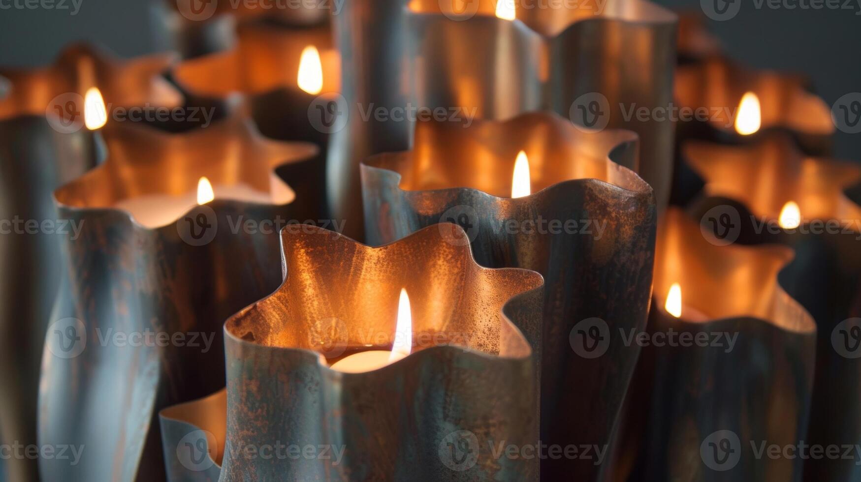 The sharp edges and fluid movements of the candle arrangement reflect the multifaceted nature of fire. 2d flat cartoon photo
