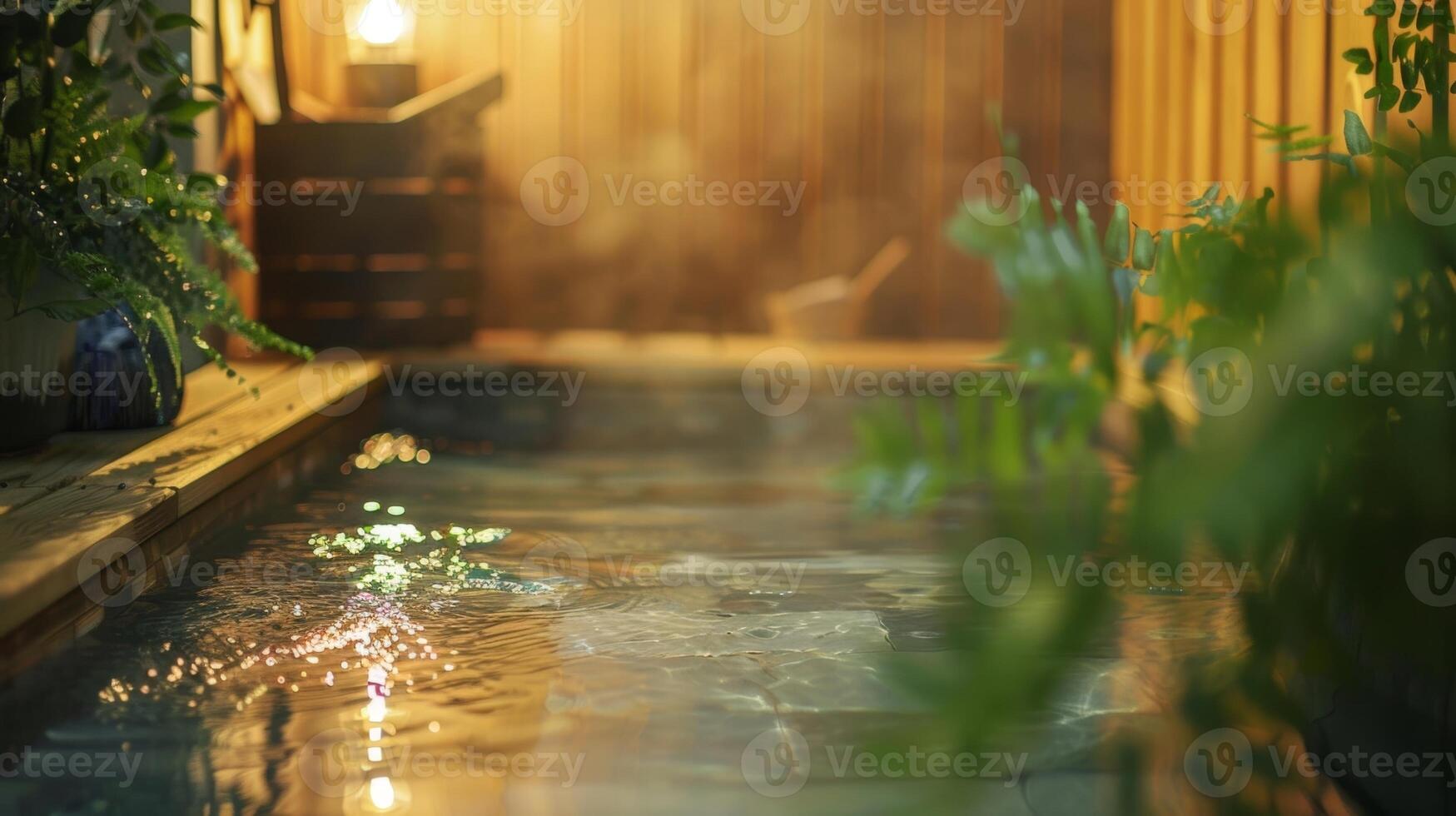 The sound of gentle nature sounds playing in the background creating a tranquil atmosphere in the sauna. photo