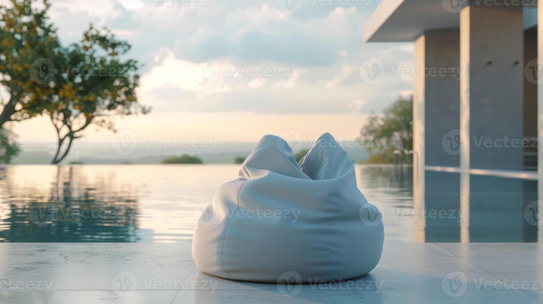 Blank mockup of a bean bag in a waterproof material perfect for outdoor use or poolside relaxation. photo