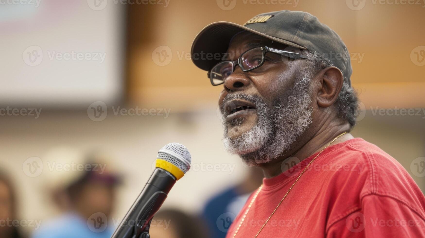 A local community leader giving a speech at the event emphasizing the importance of family and community support photo