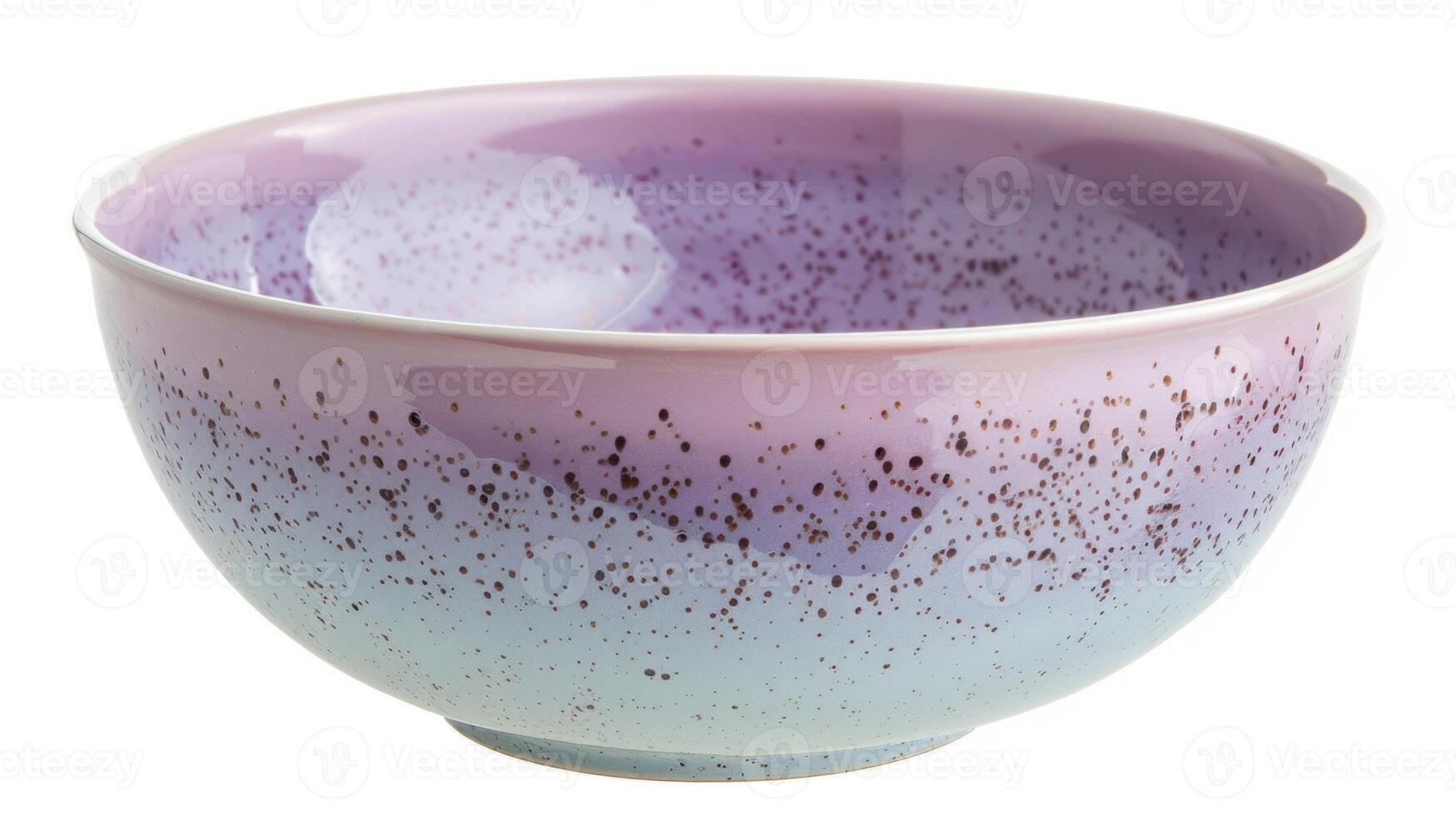 un delicado porcelana cuenco con un moteado vidriar efecto exhibiendo suave pastel colores de lavanda rosado y ligero azul. foto