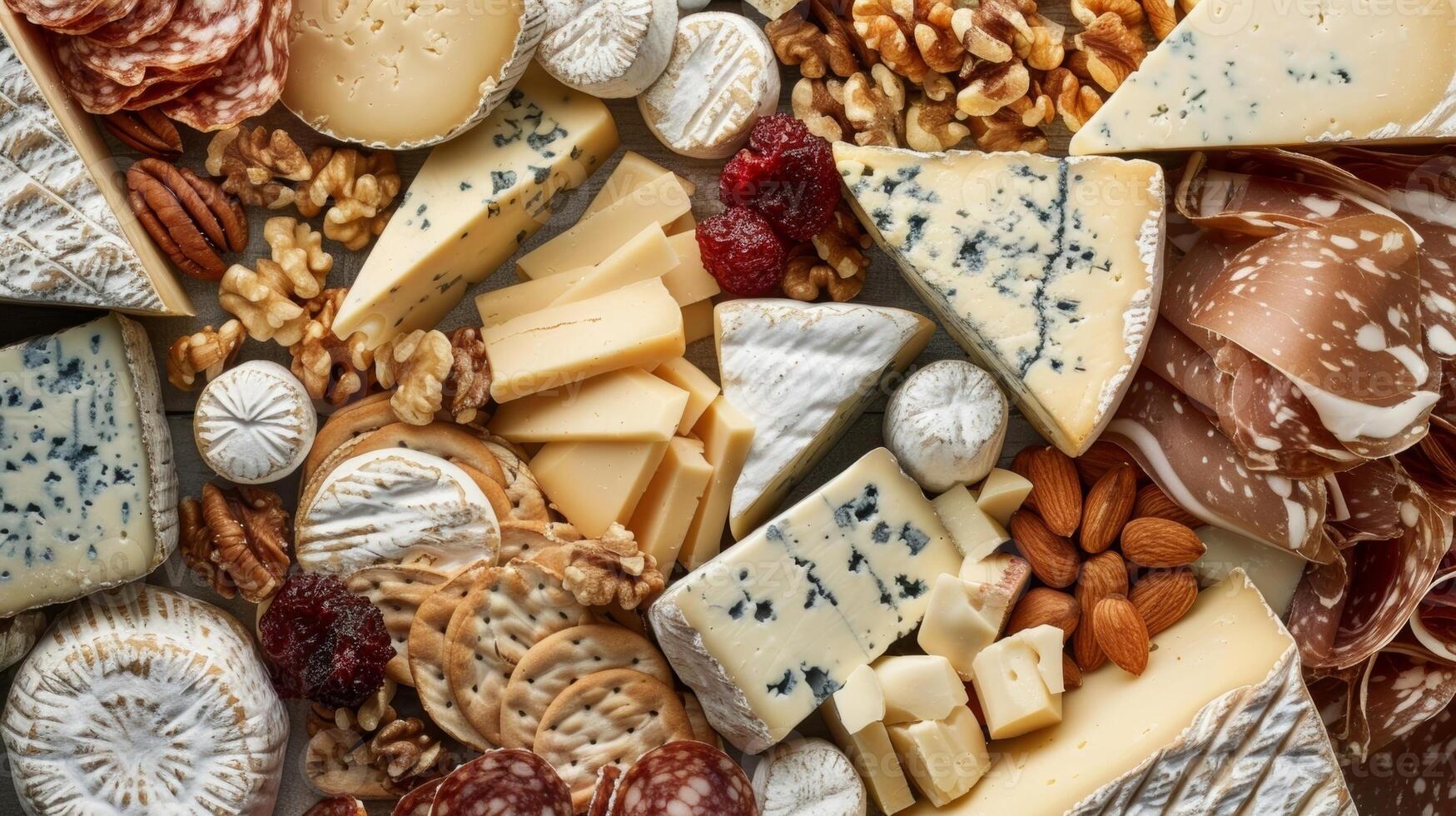 A cheese board that doubles as a work of art with an assortment of unique and flavorful options including creamy goat cheese tangy blue cheese and aged Manchego surrounded by s of juic photo