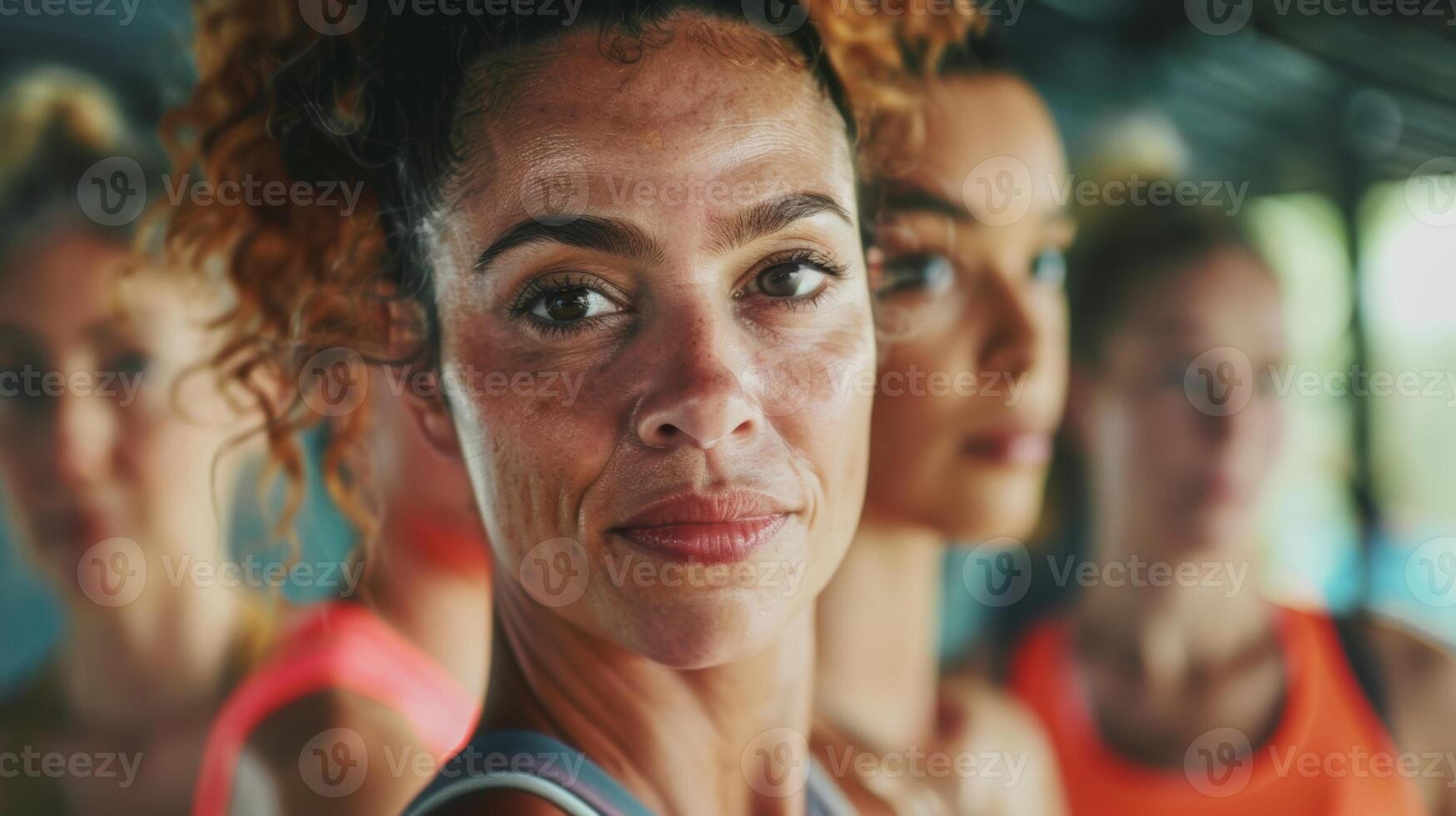 un grupo de individuos de todas siglos y aptitud niveles participativo en un peso corporal campo de entrenamiento clase a un boutique gimnasio foto